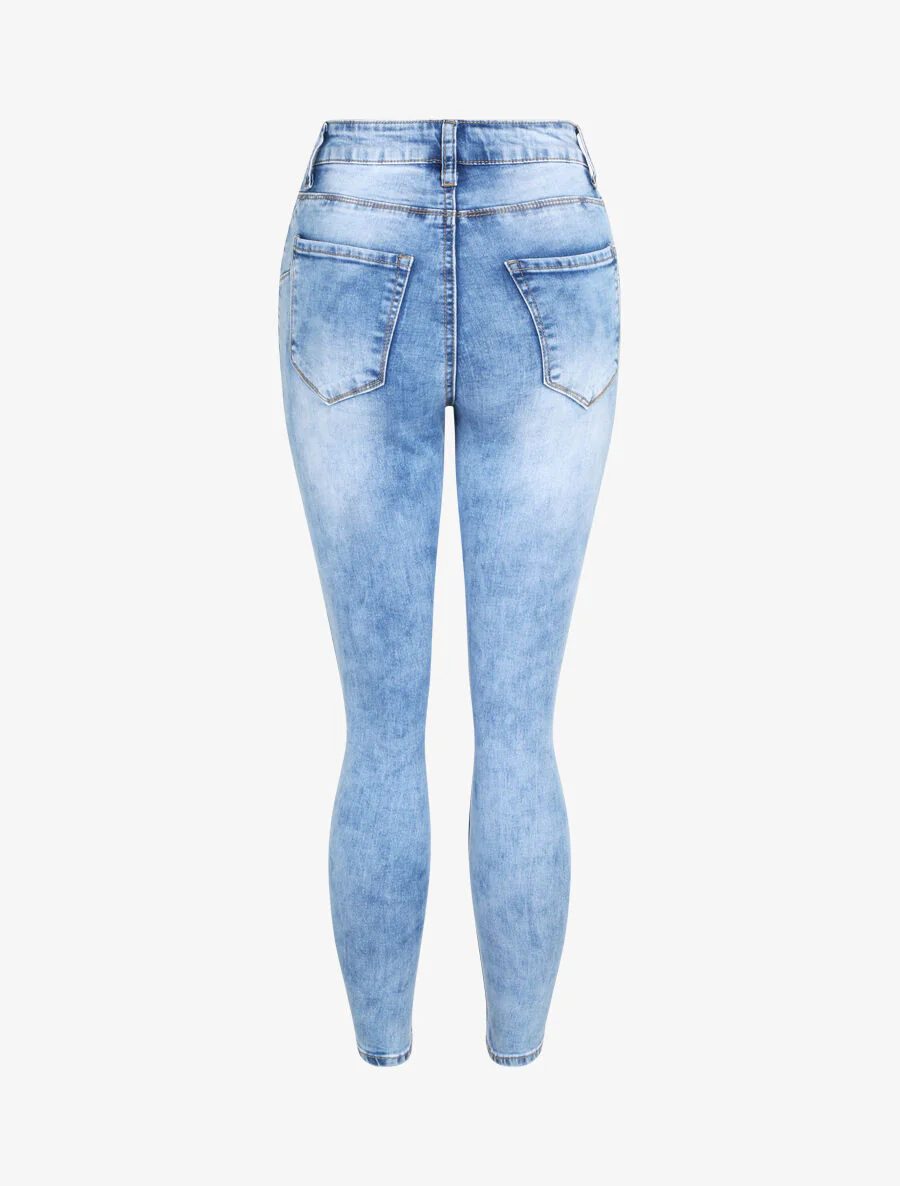 Jean skinny délavé et push up - Bleu - Image 2