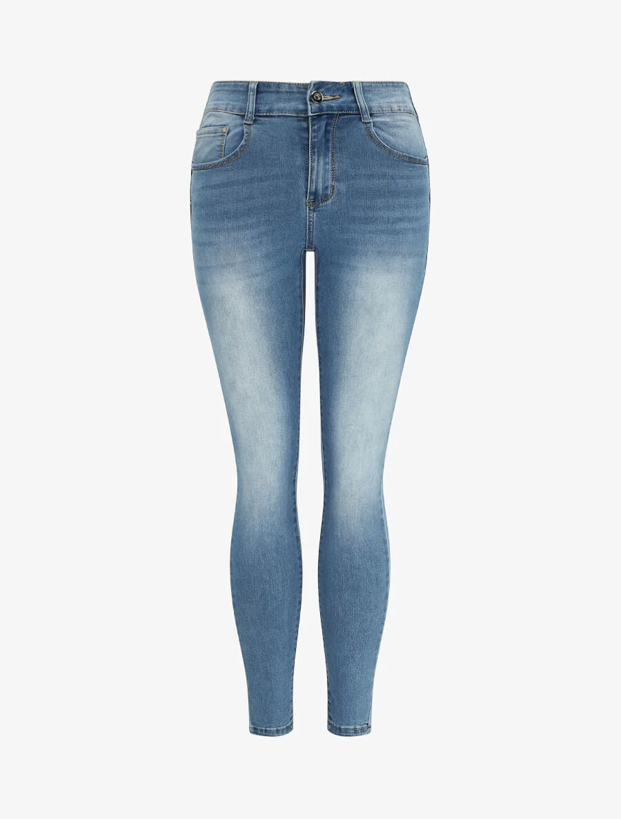 Jean skinny delavé push up - Bleu denim