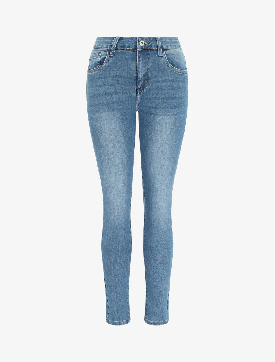 Jean skinny délavé taille haute - Bleu
