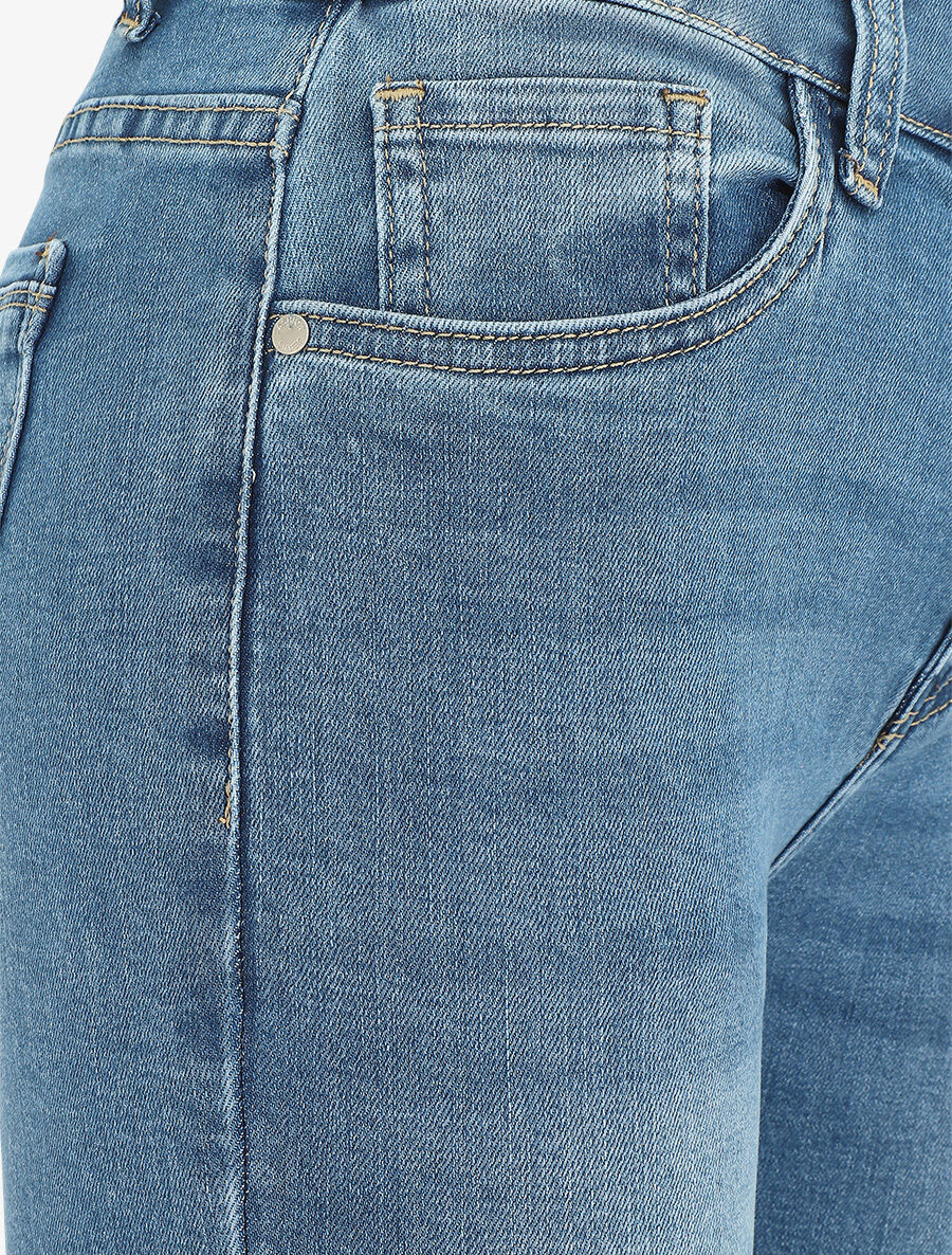 Jean skinny délavé taille haute - Bleu - Image 3