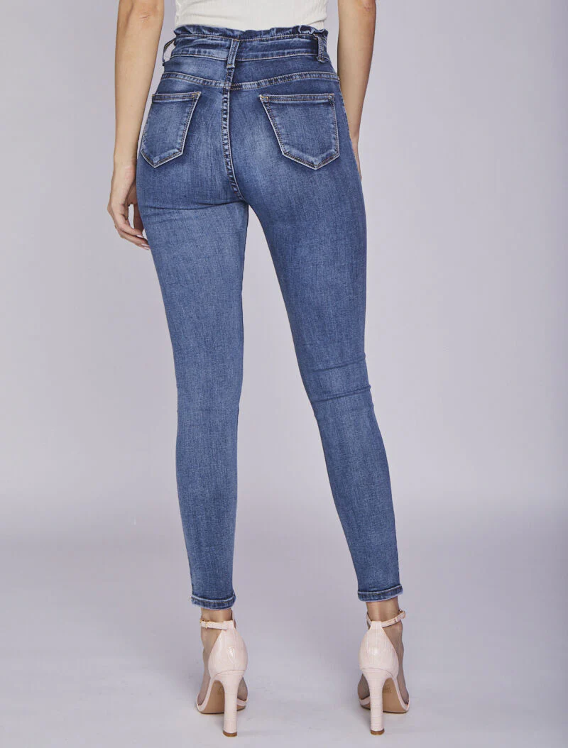 Jean skinny délavé taille haute stylisée - Bleu denim - Image 2