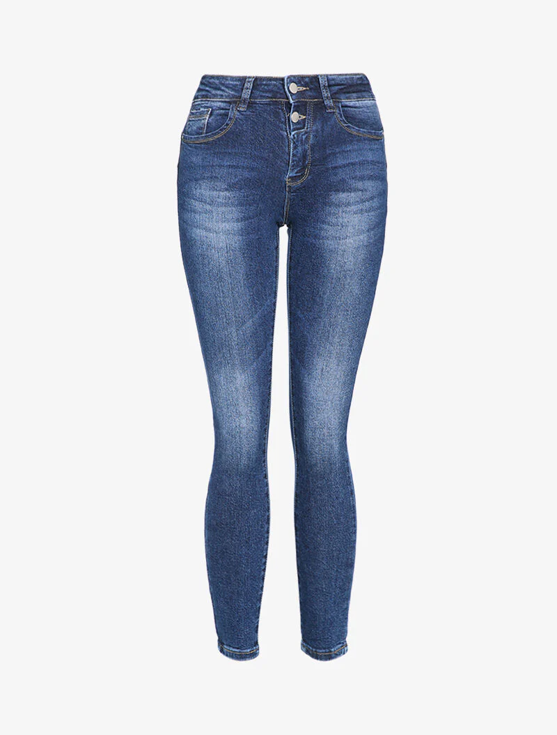 Jean skinny délavé taille standard - Denim foncé