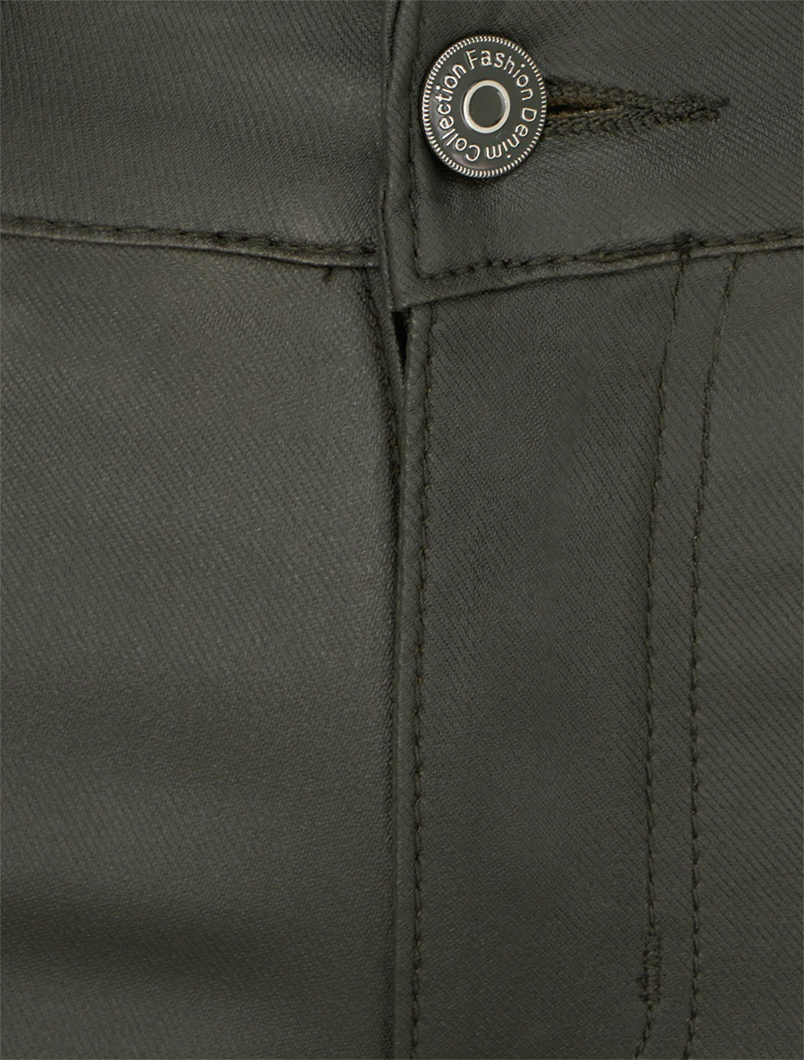 Jean skinny enduit taille standard - Kaki foncé - Image 3