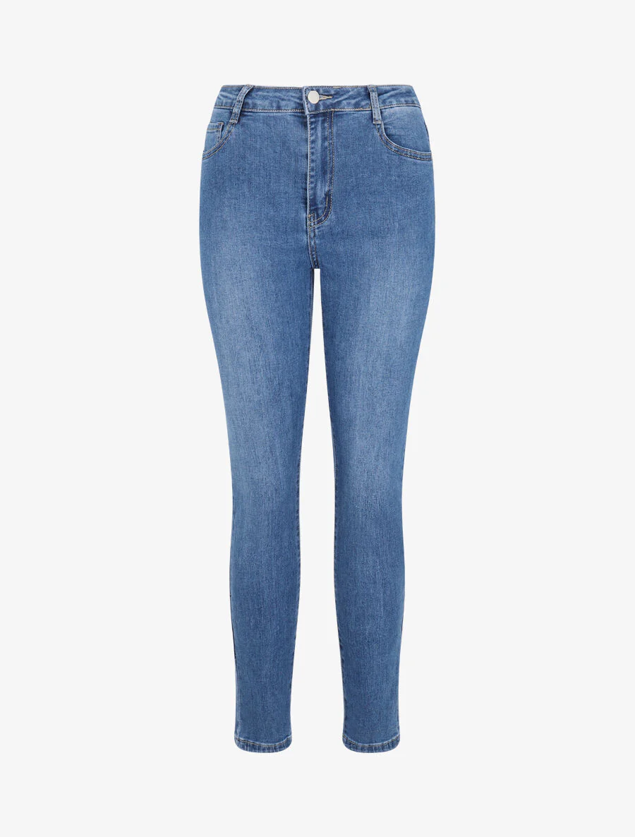 Jean skinny grande taille légèrement délavé - Bleu