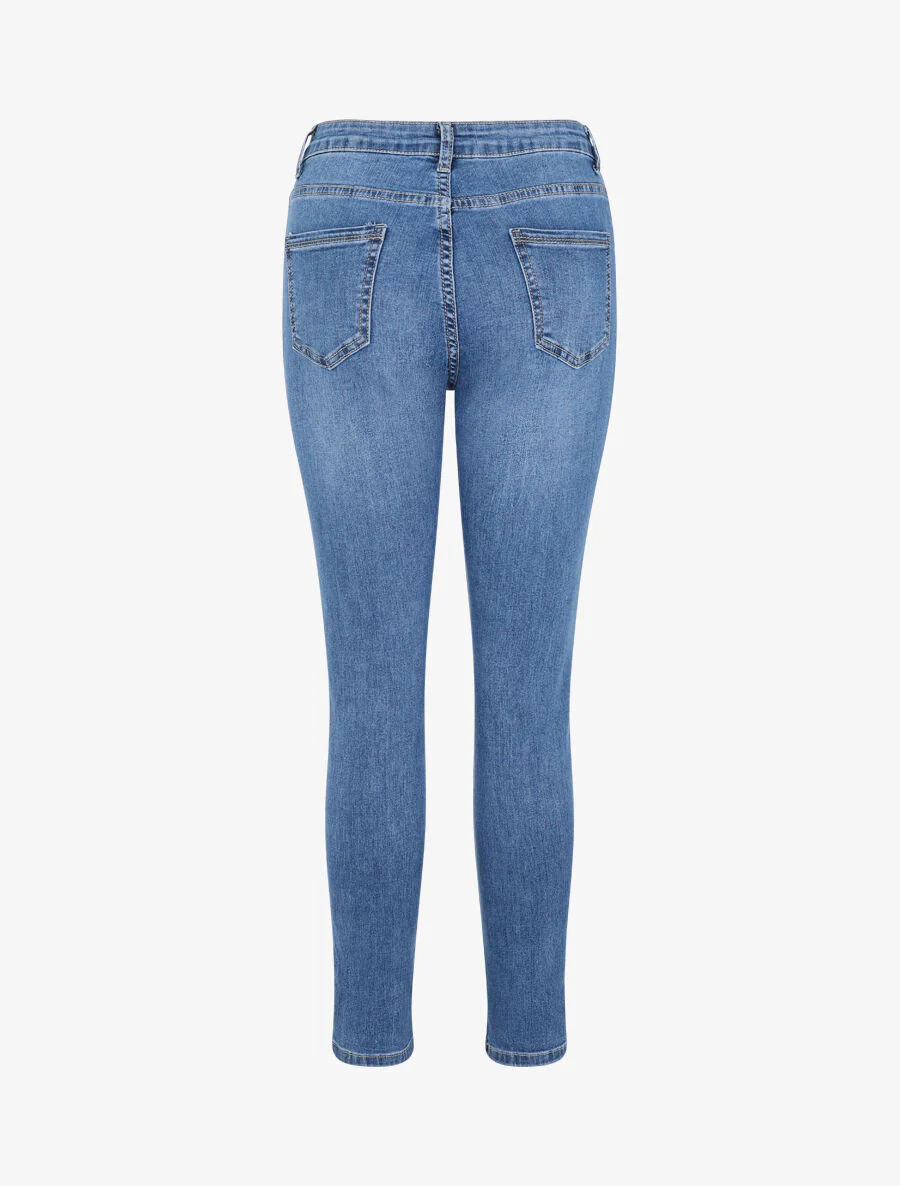 Jean skinny grande taille légèrement délavé - Bleu - Image 2
