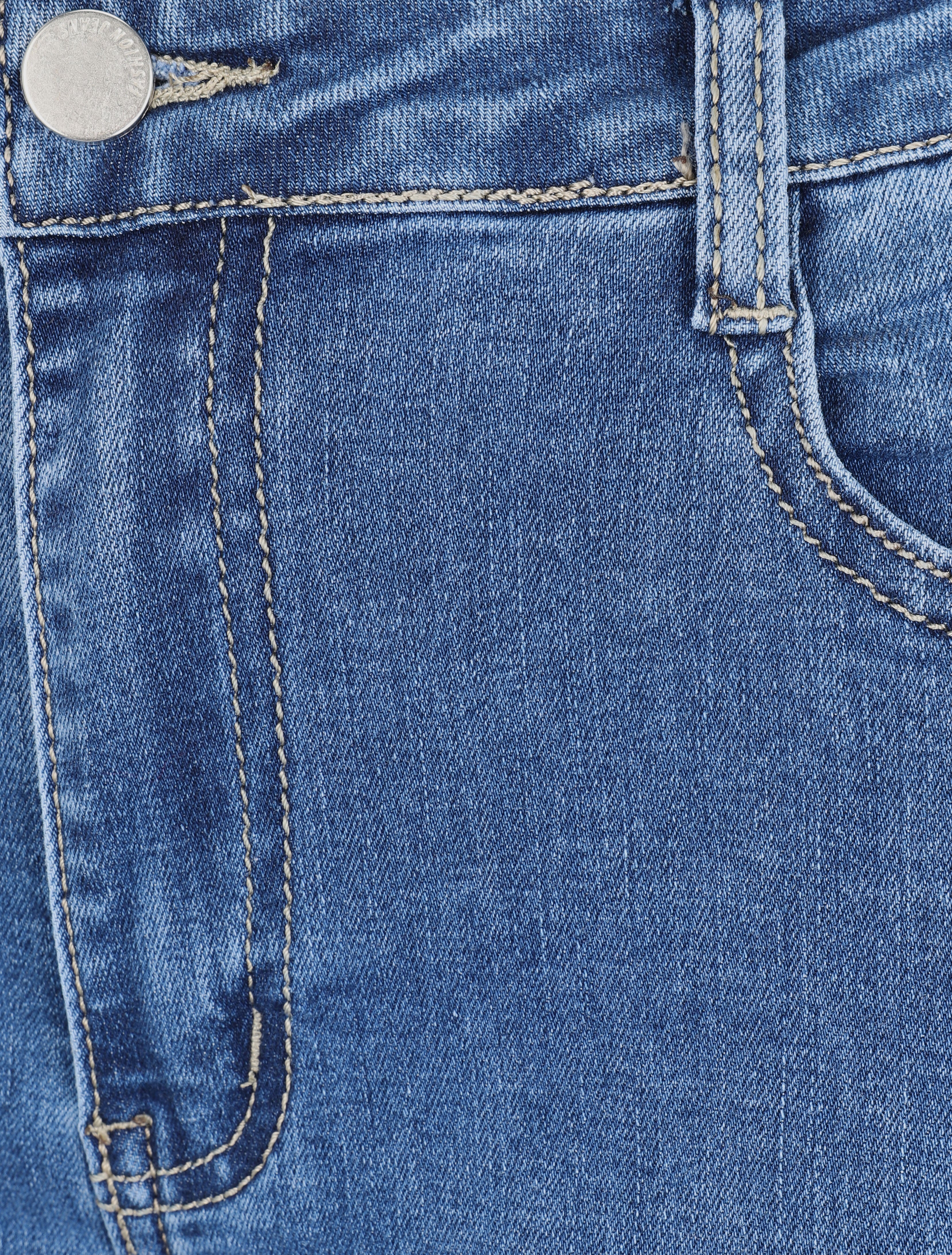 Jean skinny grande taille légèrement délavé - Bleu - Image 3