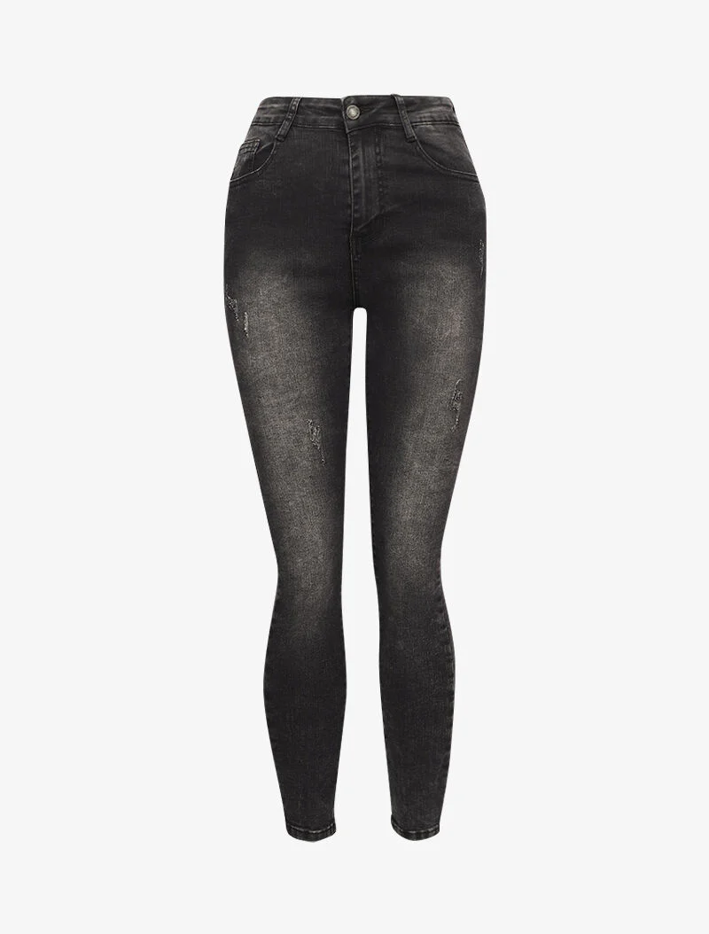 Jean skinny griffé à coutures contrastantes à l'arrière - Gris foncé