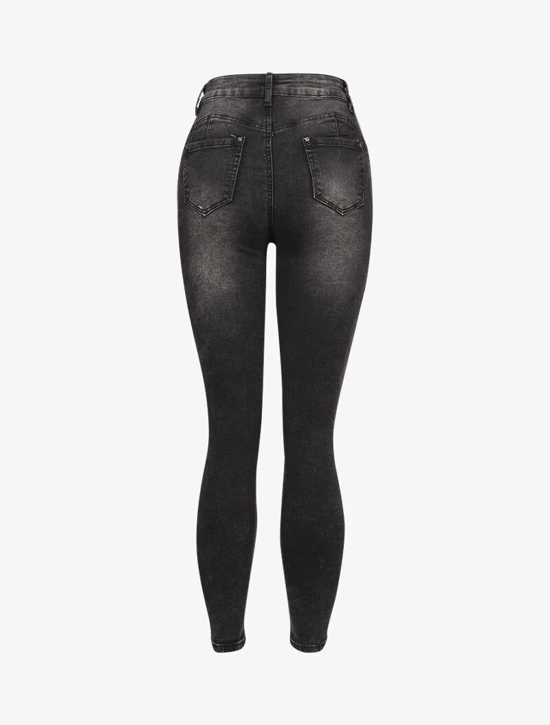 Jean skinny griffé à coutures contrastantes à l'arrière - Gris foncé - Image 2