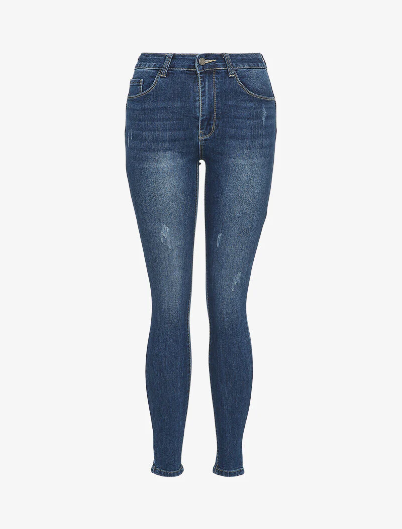 Jean skinny griffé - Bleu denim