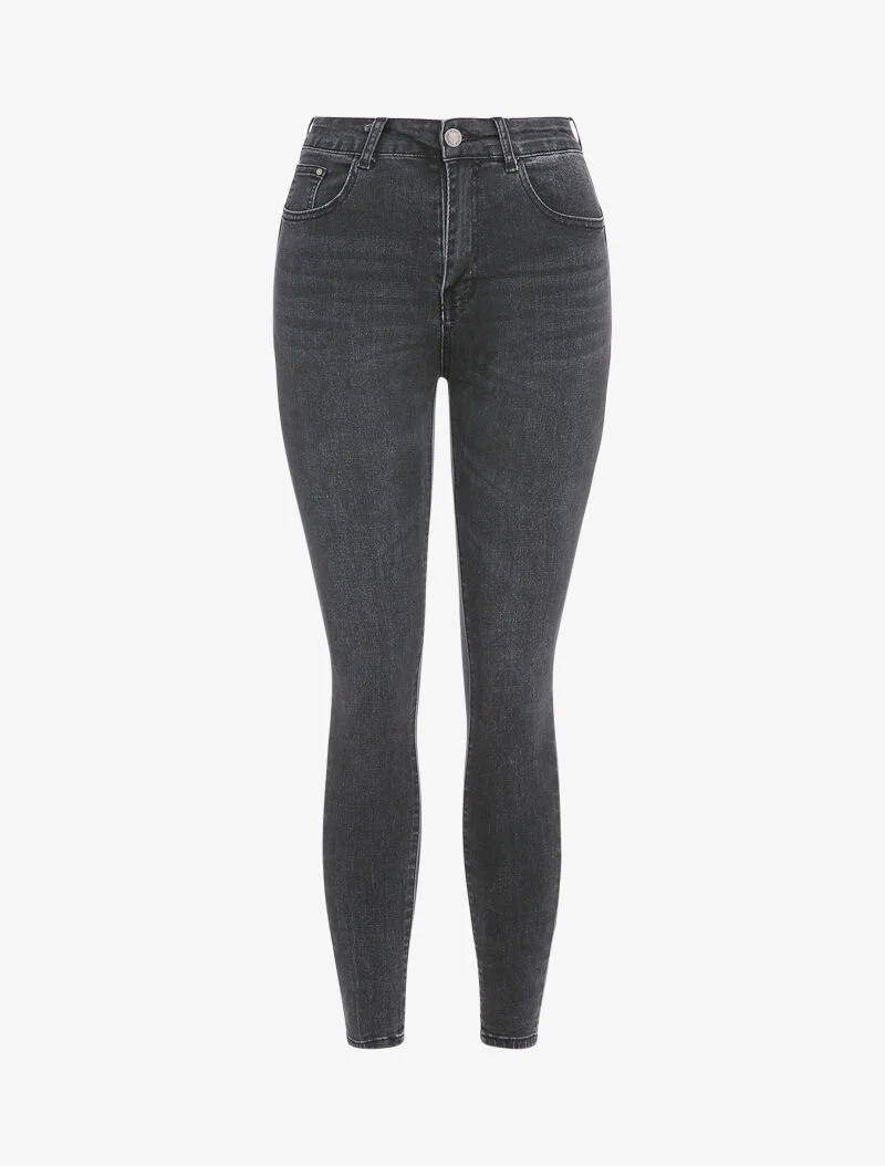 Jean skinny légèrement délavé à taille haute - Gris foncé
