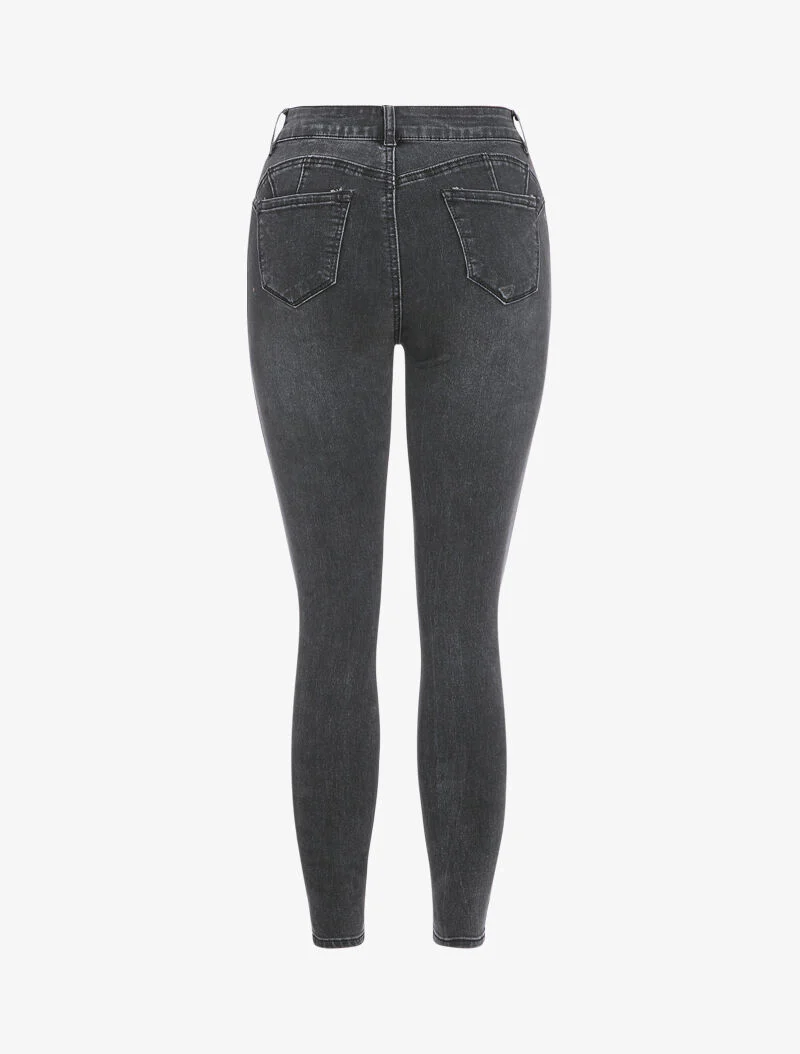 Jean skinny légèrement délavé à taille haute - Gris foncé - Image 2