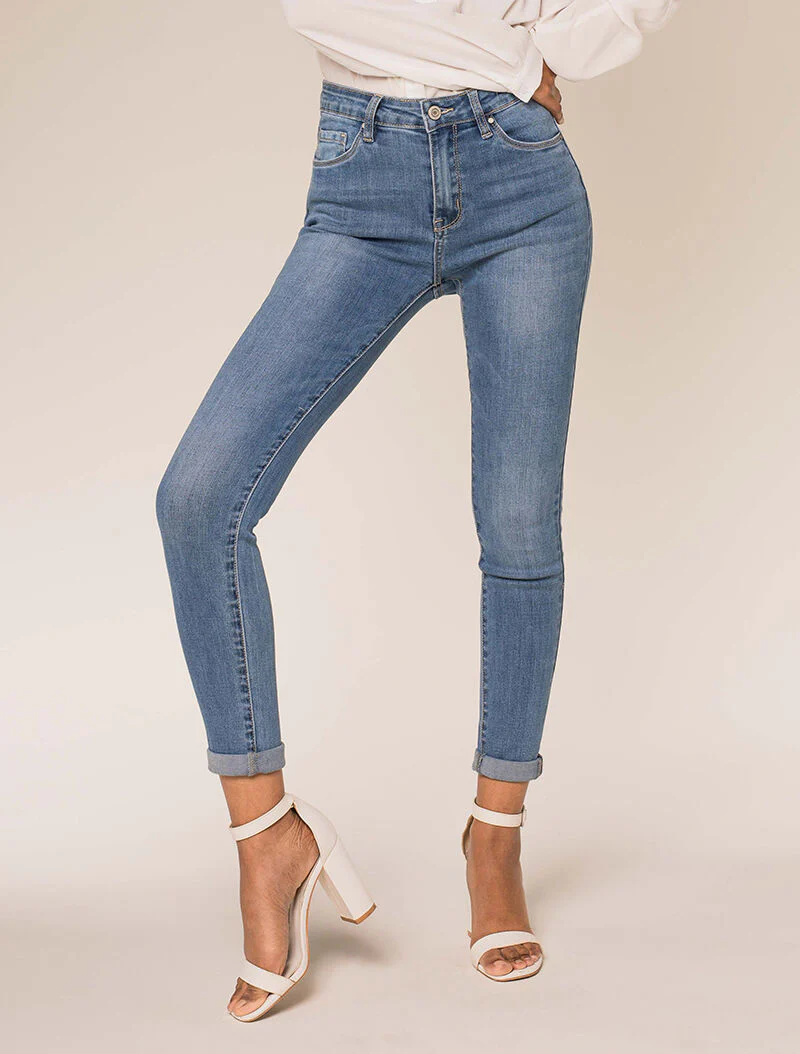 Jean skinny légèrement délavé - bleu denim
