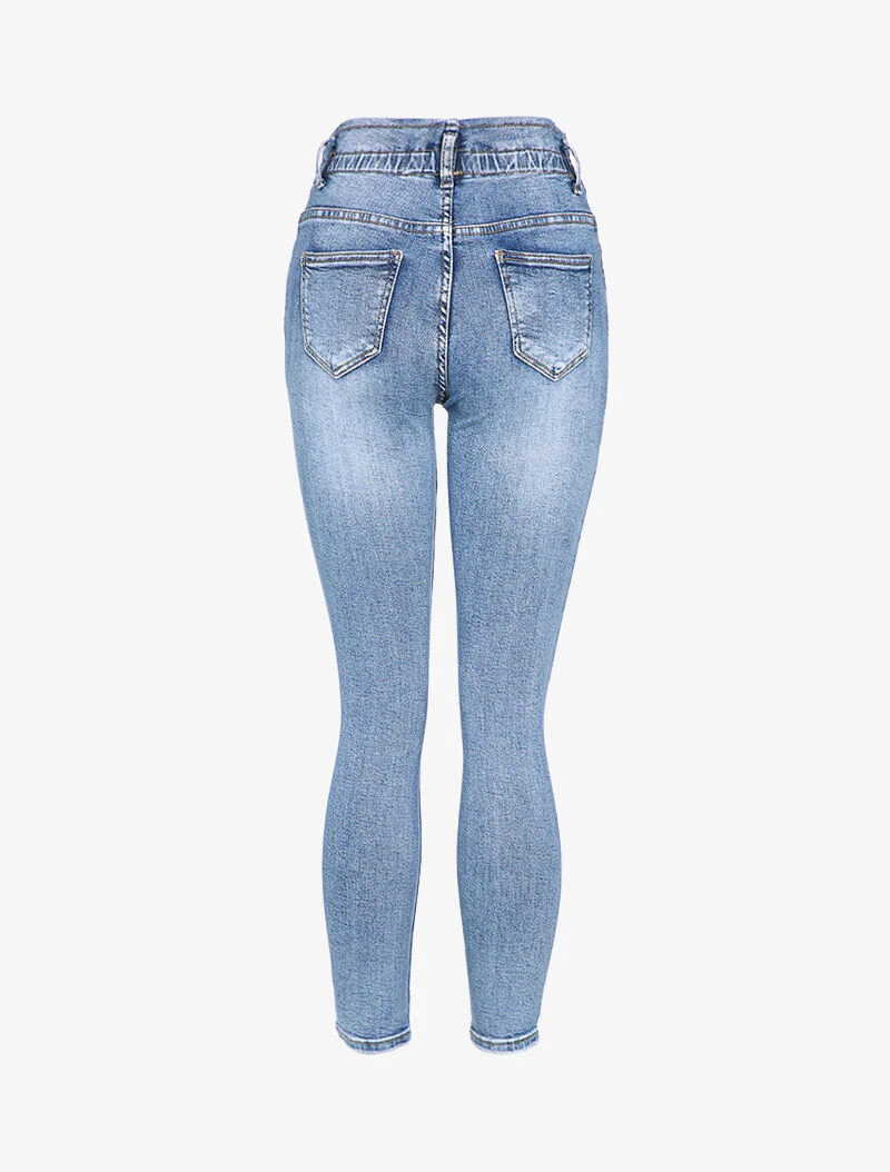 Jean skinny paperbag taille haute - Denim clair - Image 2