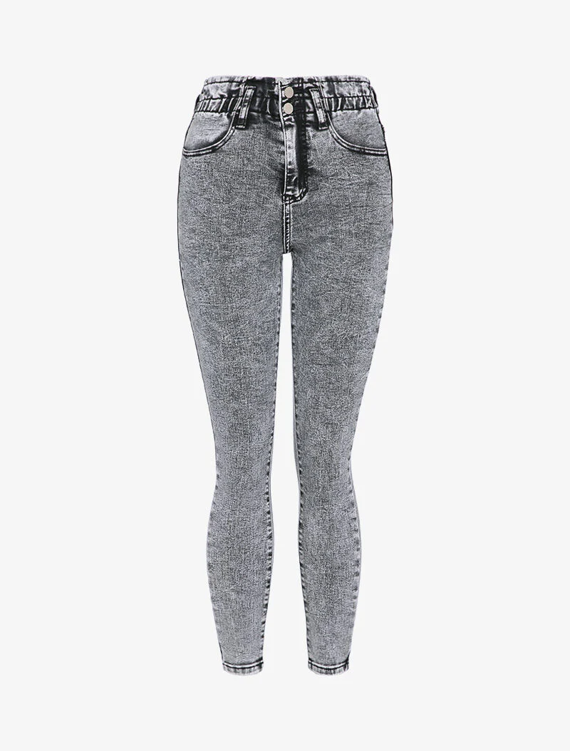 Jean skinny paperbag taille haute - Gris foncé