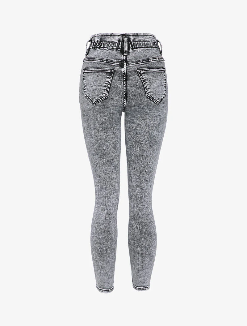 Jean skinny paperbag taille haute - Gris foncé - Image 2