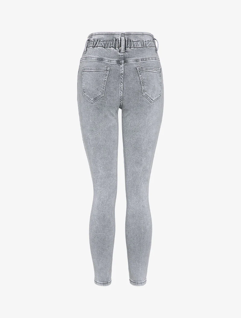 Jean skinny paperbag taille haute - Gris - Image 2