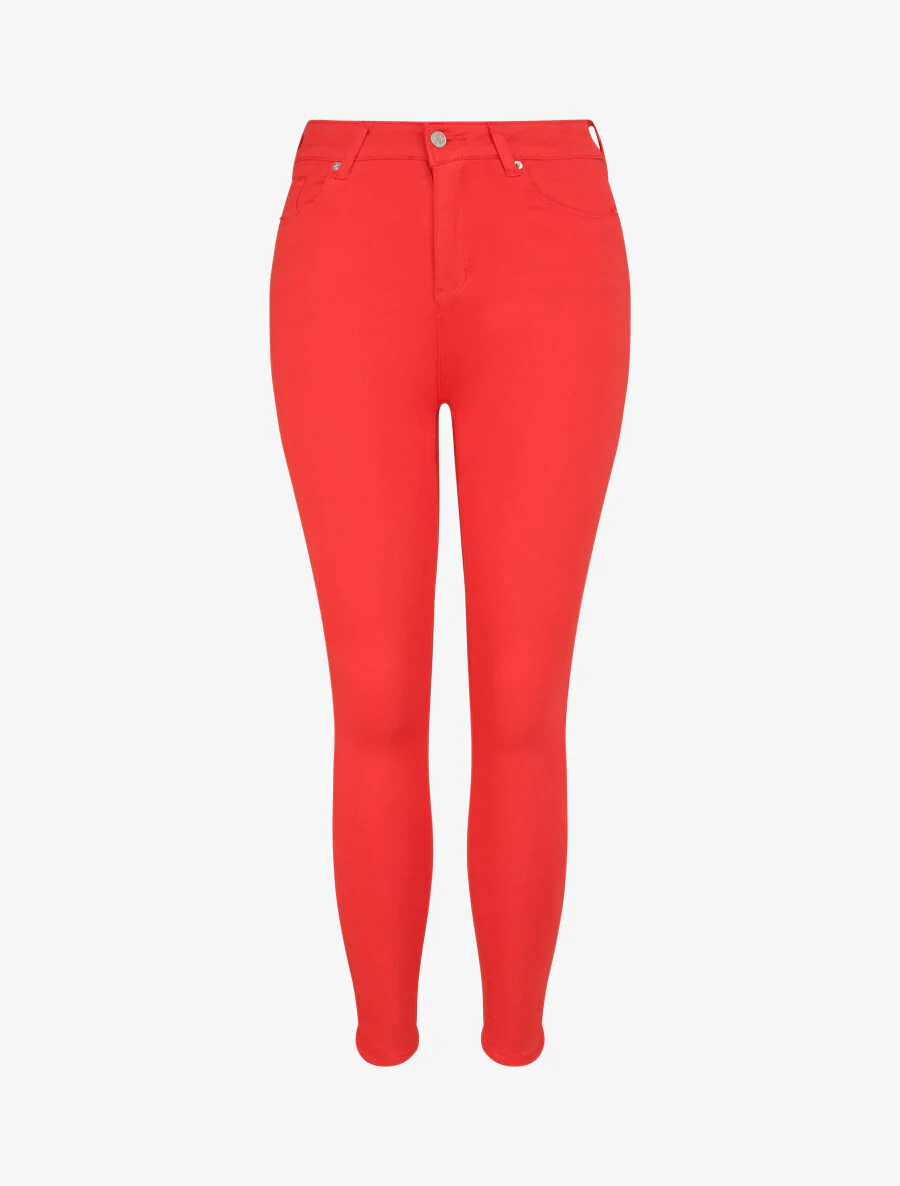 Jean skinny push up à coutures apparentes - Rouge