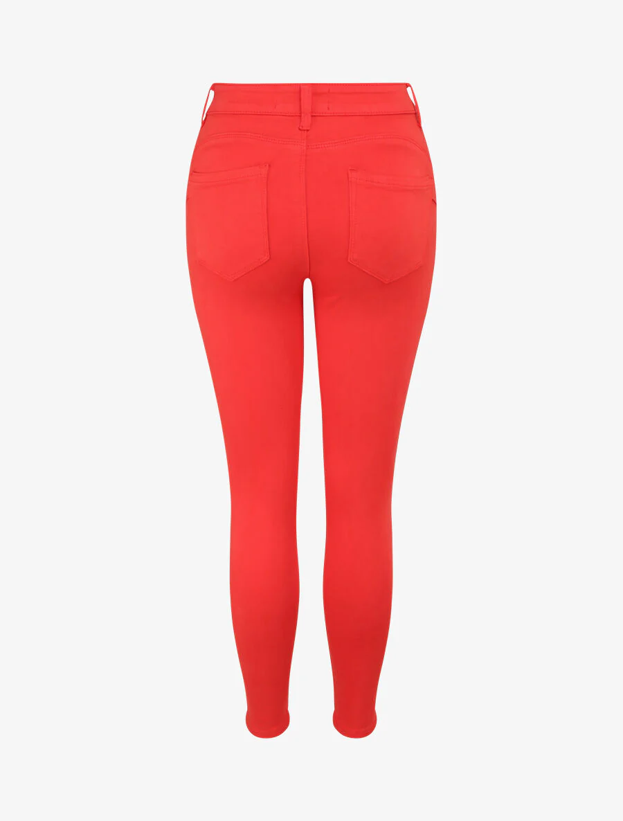 Jean skinny push up à coutures apparentes - Rouge - Image 2