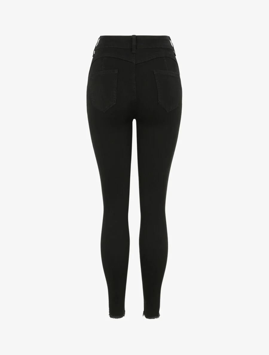 Jean skinny push up bords coupe franche - Noir - Image 4