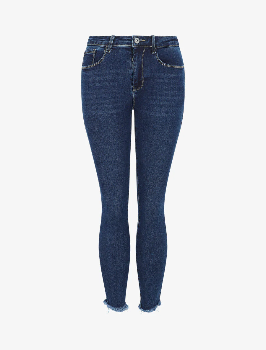 Jean skinny push up bords coupe franche - Bleu denim