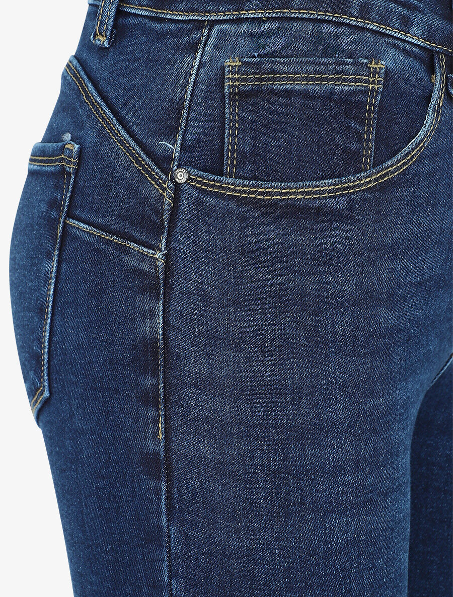 Jean skinny push up bords coupe franche - Bleu denim - Image 3