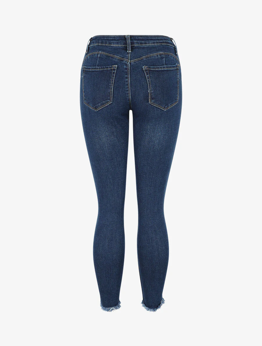 Jean skinny push up bords effilochés - Bleu denim - Image 2