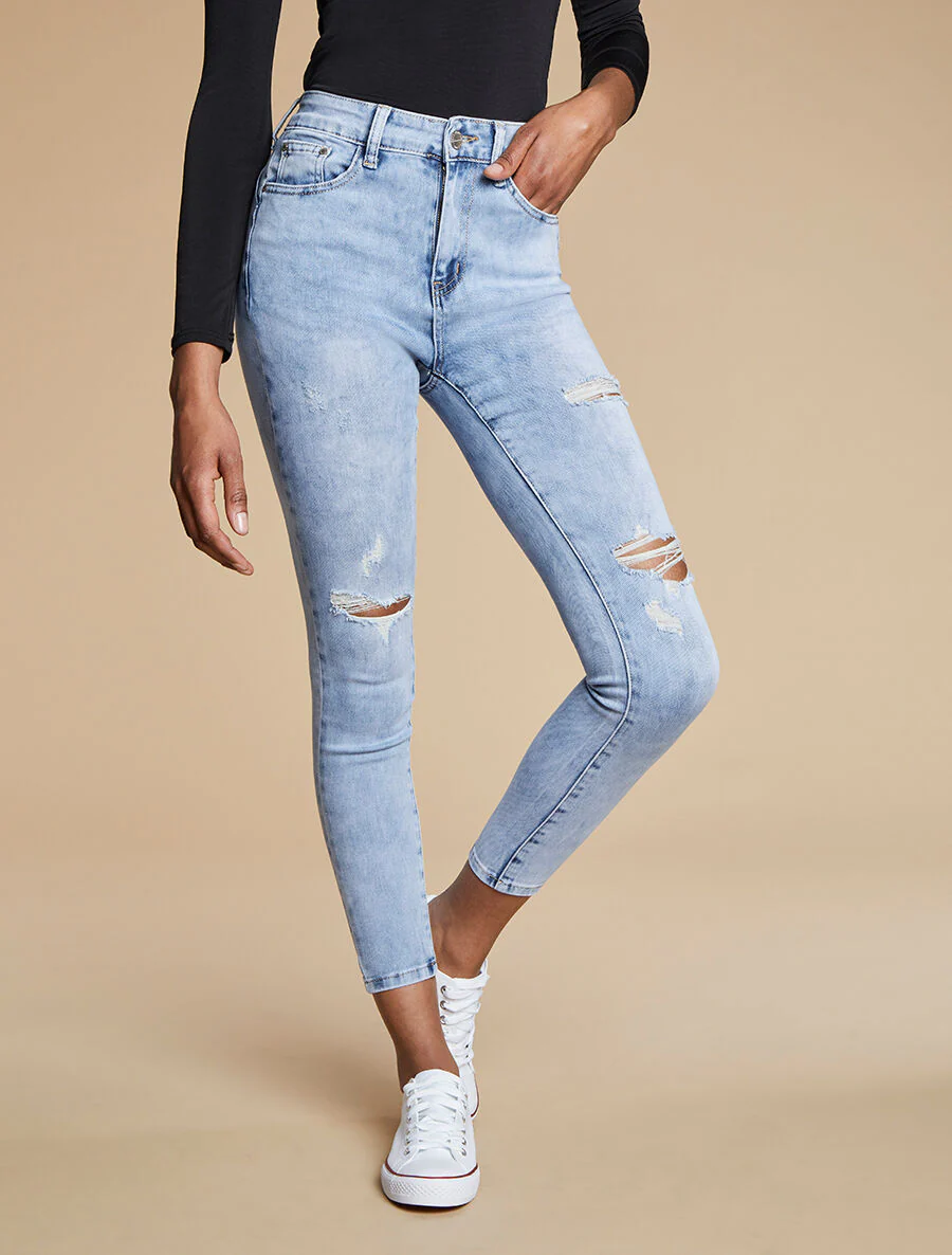Jean skinny push up déchiré - Bleu clair