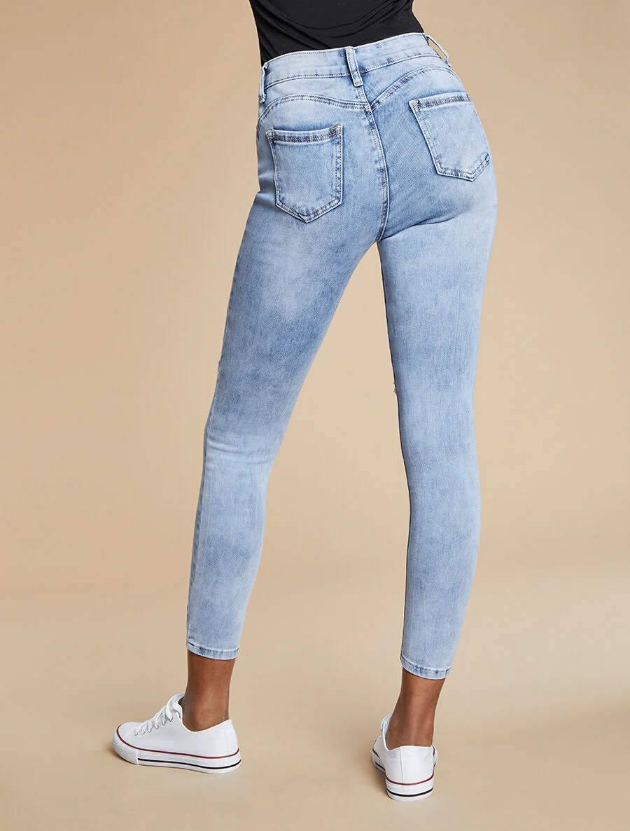 Jean skinny push up déchiré - Bleu clair - Image 2