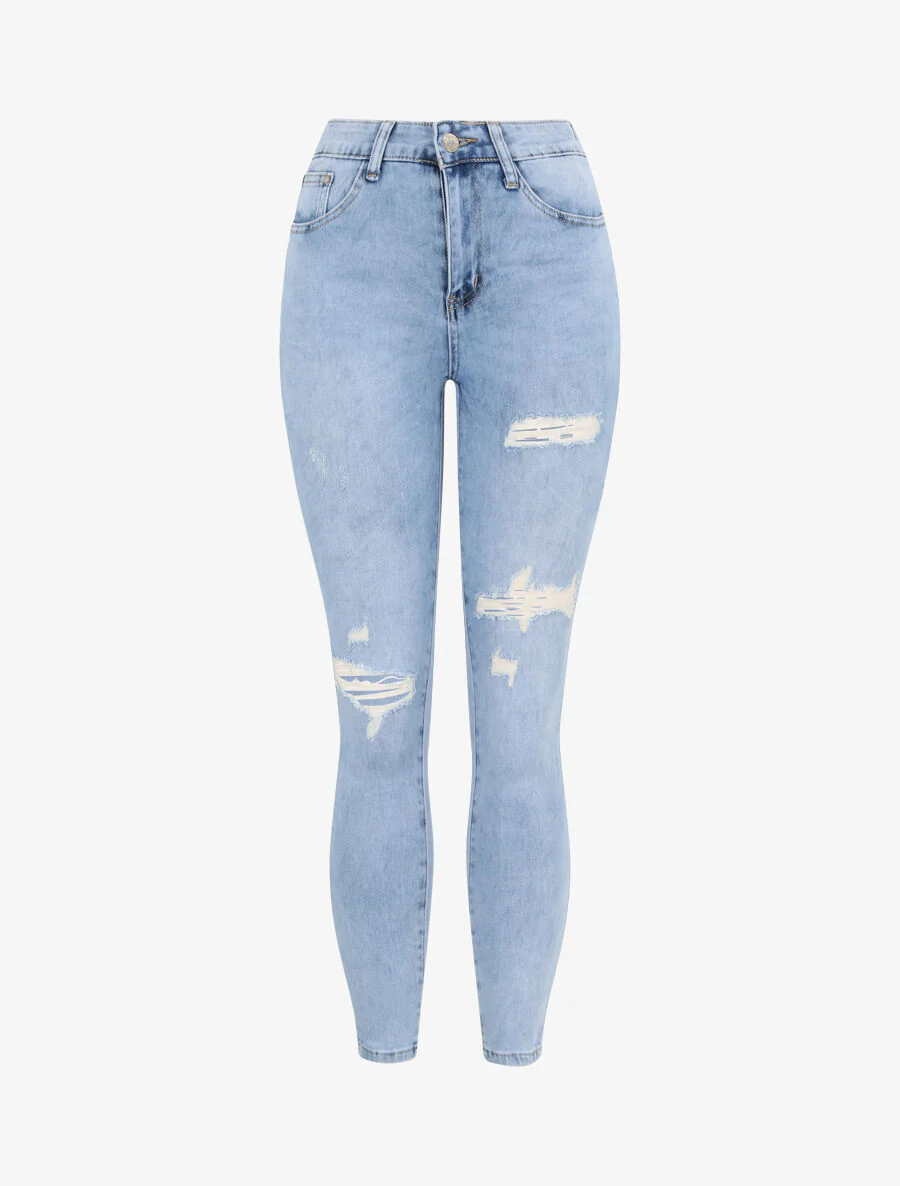 Jean skinny push up déchiré - Bleu clair - Image 3