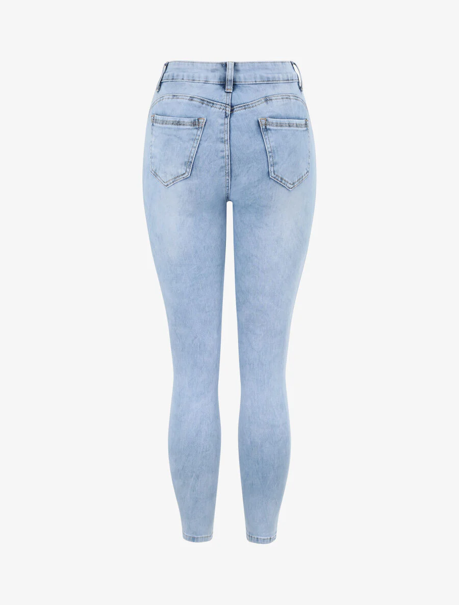 Jean skinny push up déchiré - Bleu clair - Image 4