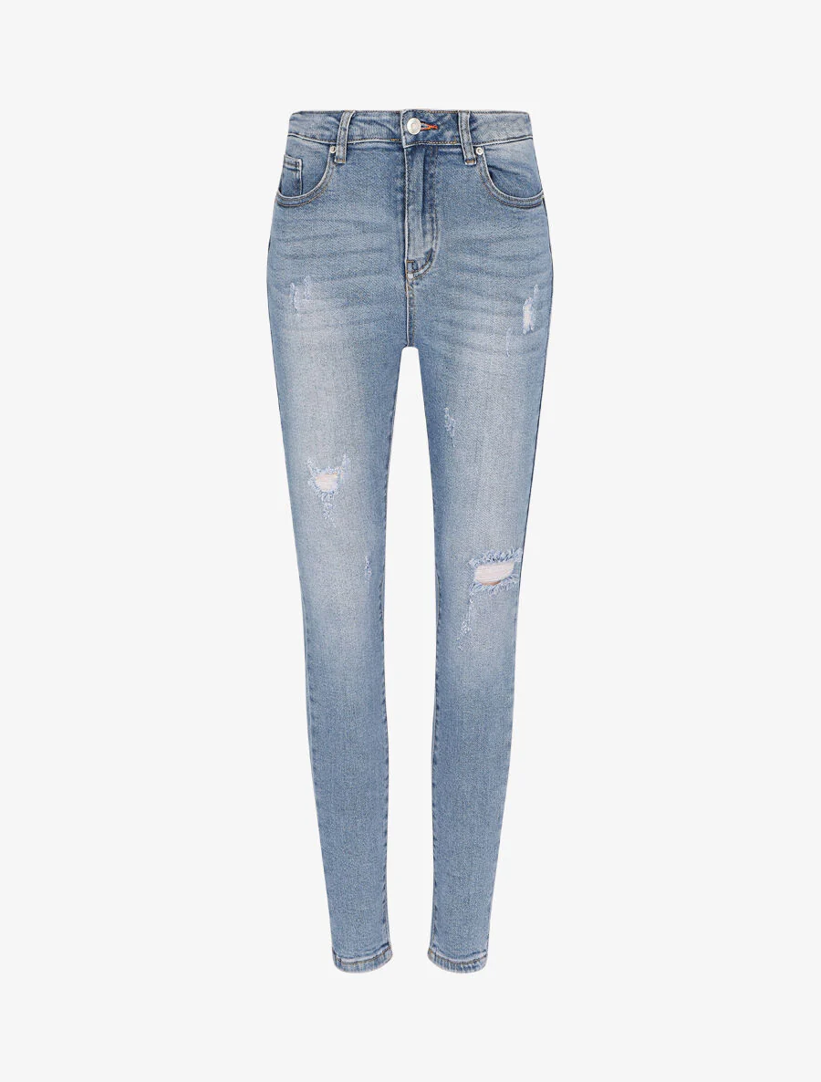 Jean skinny push up déchiré - Bleu clair