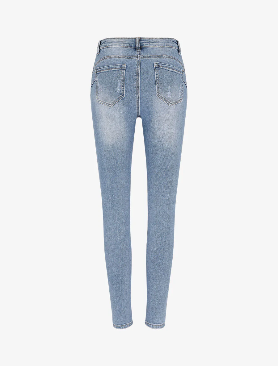 Jean skinny push up déchiré - Bleu clair - Image 2