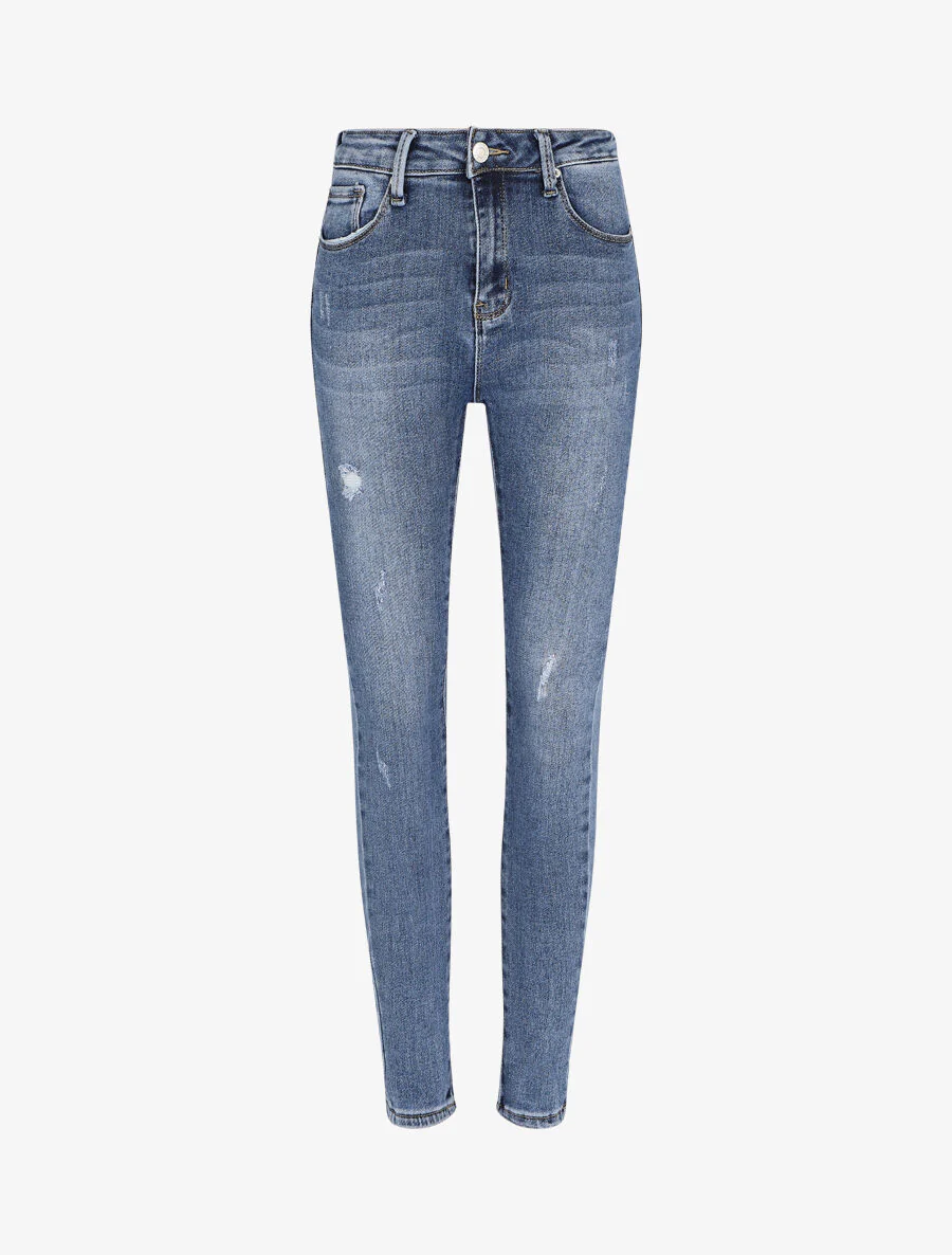 Jean skinny push up griffé - Bleu