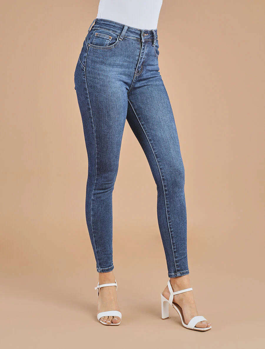 Jean skinny push up taille haute - Bleu