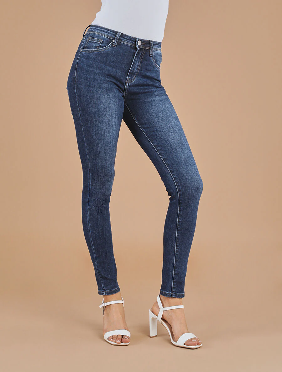 Jean skinny push up taille standard foncé - Bleu foncé - Image 4