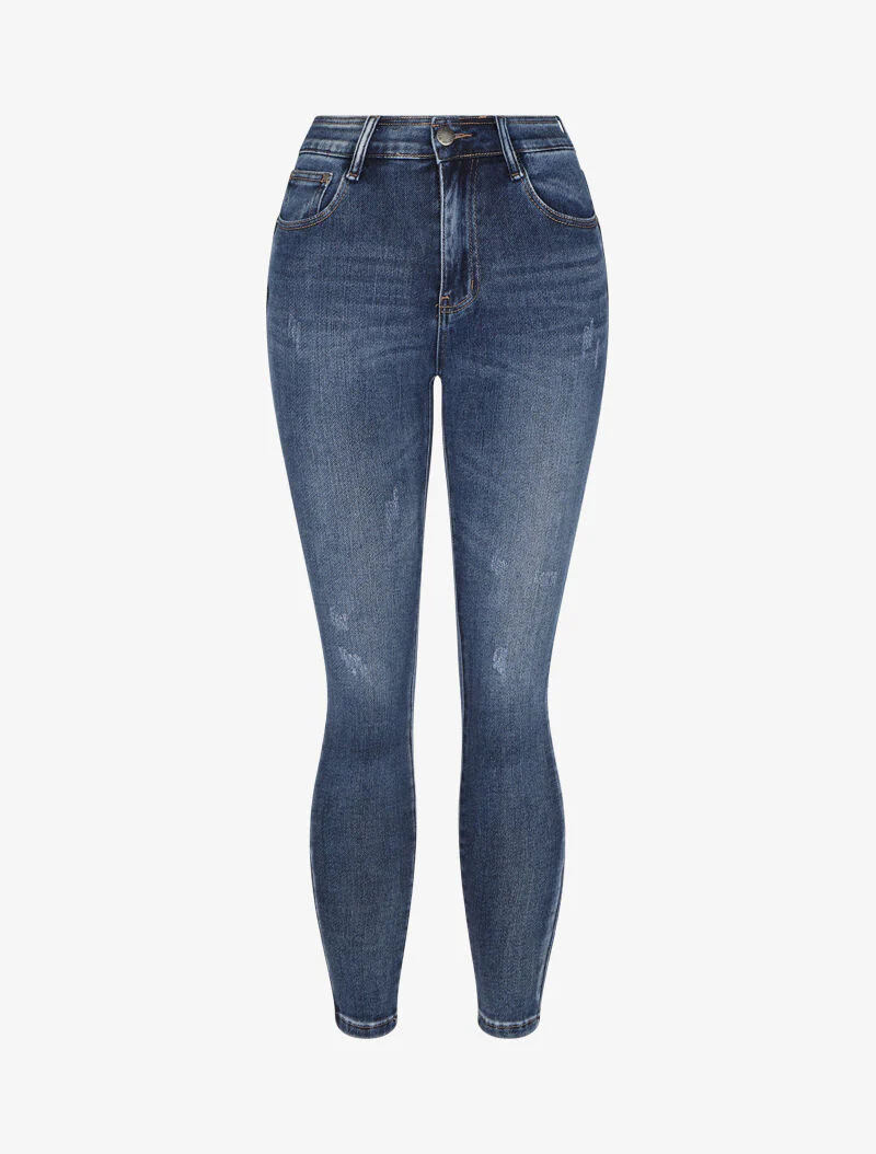 Jean skinny stretch à griffures - Bleu