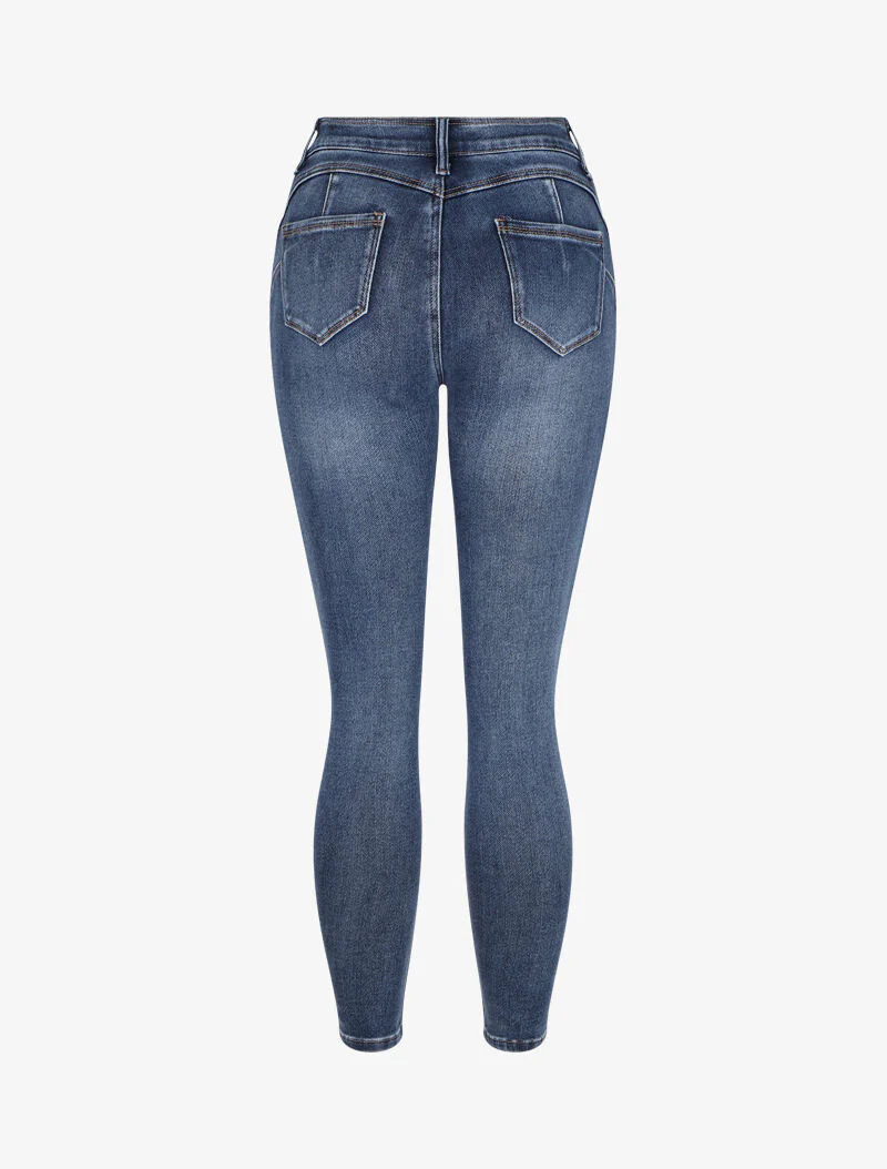 Jean skinny stretch à griffures - Bleu - Image 2