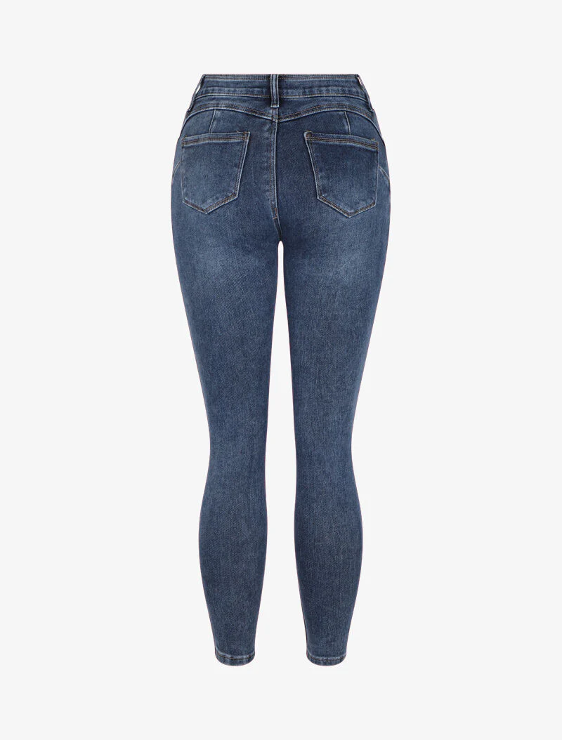 Jean skinny stretch à griffures et délavé - Bleu - Image 2