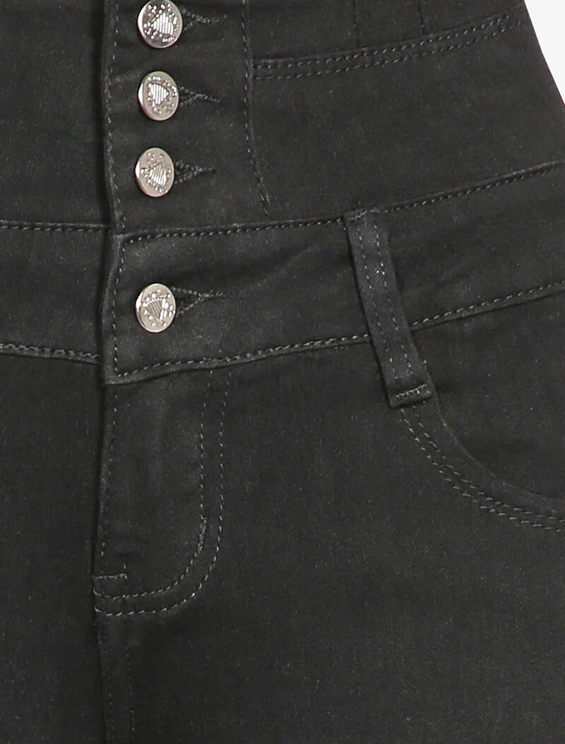 Jean skinny taille empire à boutons stylisés - Noir - Image 3