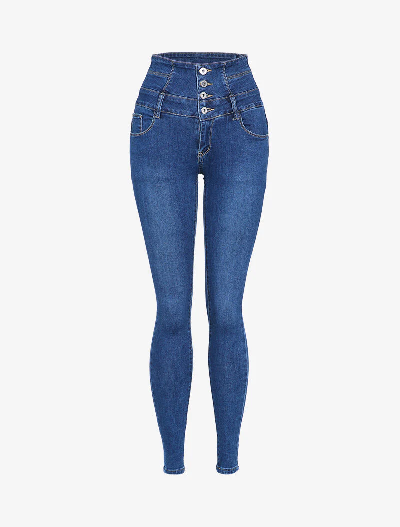 Jean skinny taille empire à coutures contrastantes - Bleu denim