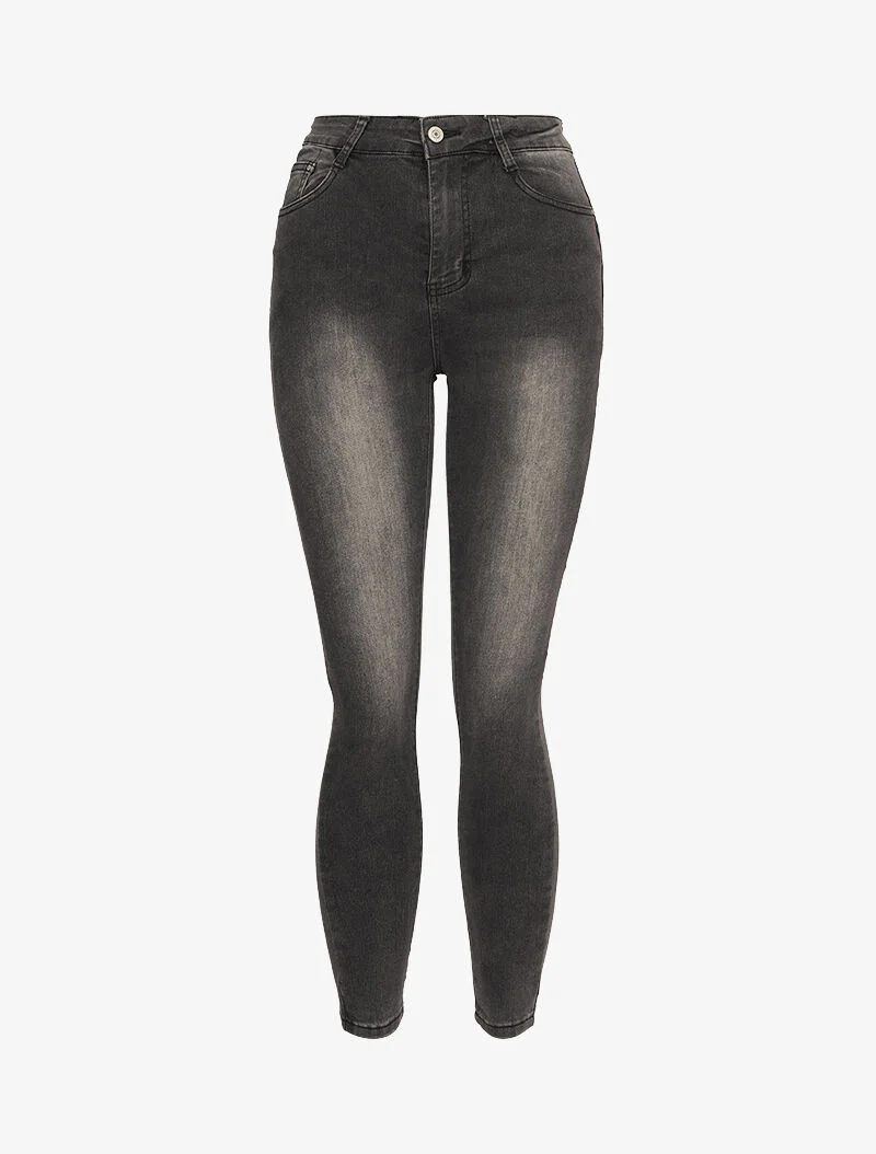 Jean skinny taille haute à coutures contrastantes à l'arrière - Gris foncé