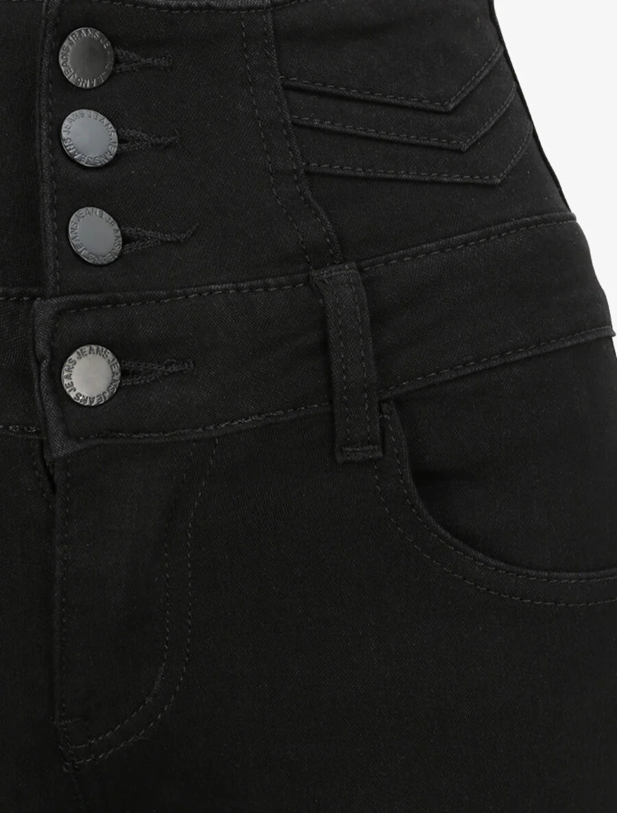 Jean skinny taille haute à coutures en V - Noir - Image 5