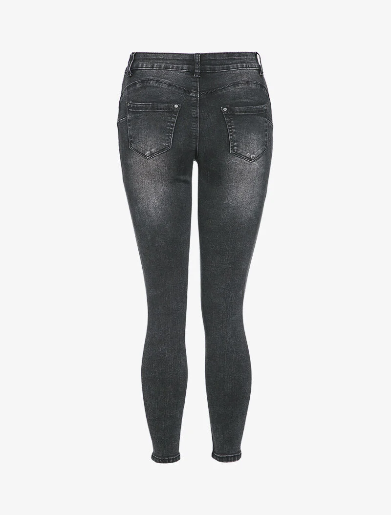 Jean skinny taille haute à déchirures - Noir - Image 2