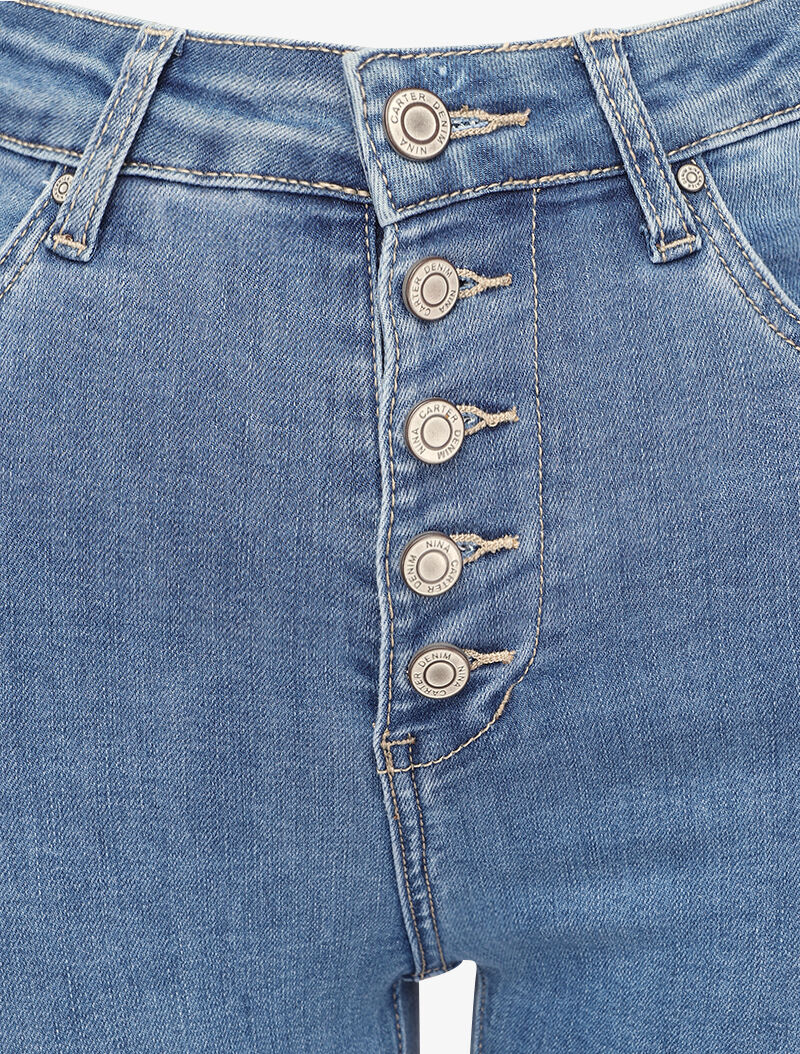 Jean skinny taille haute à fermeture boutonnée - Bleu clair - Image 3