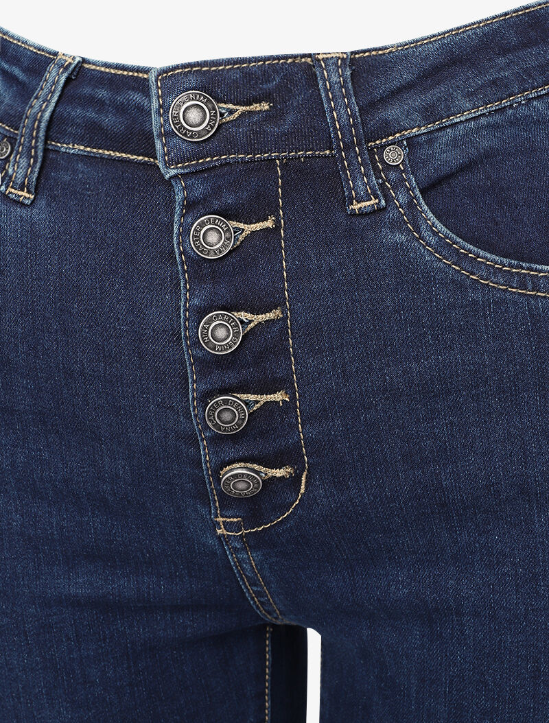 Jean skinny taille haute à fermeture boutonnée - Bleu foncé - Image 3