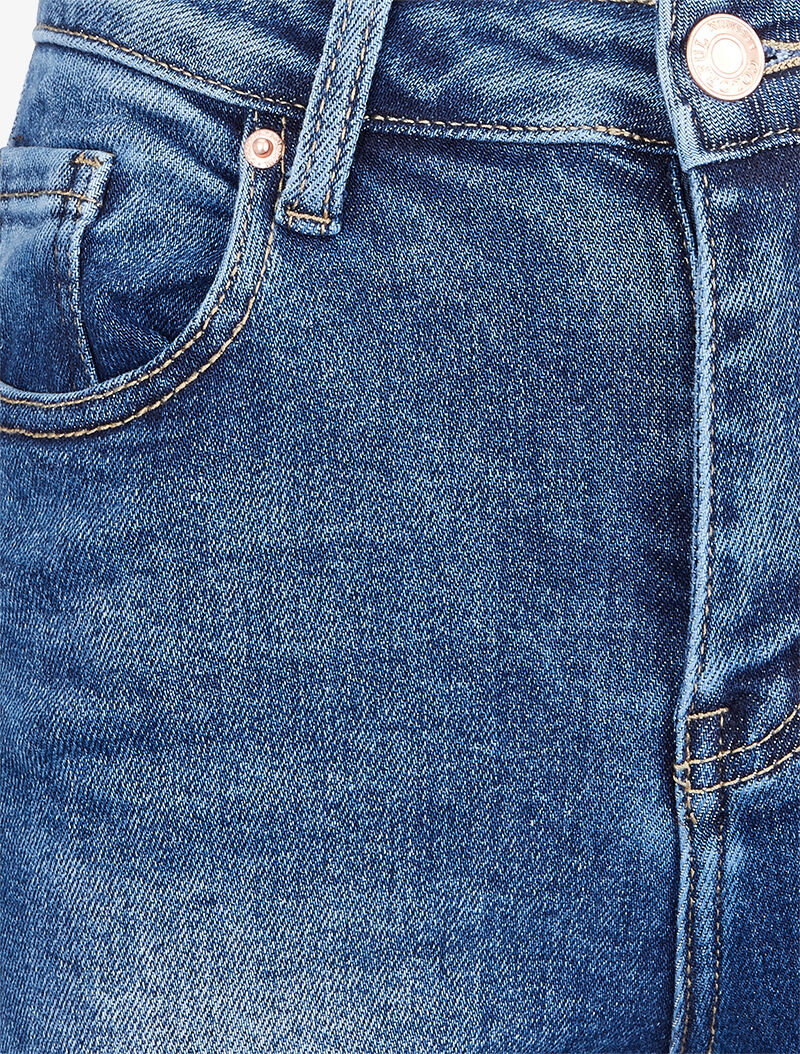 Jean skinny taille haute délavé et déchiré - Bleu denim - Image 5