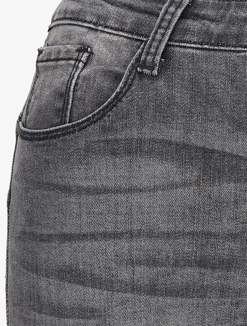 Jean skinny taille haute délavé - Gris foncé - Image 3