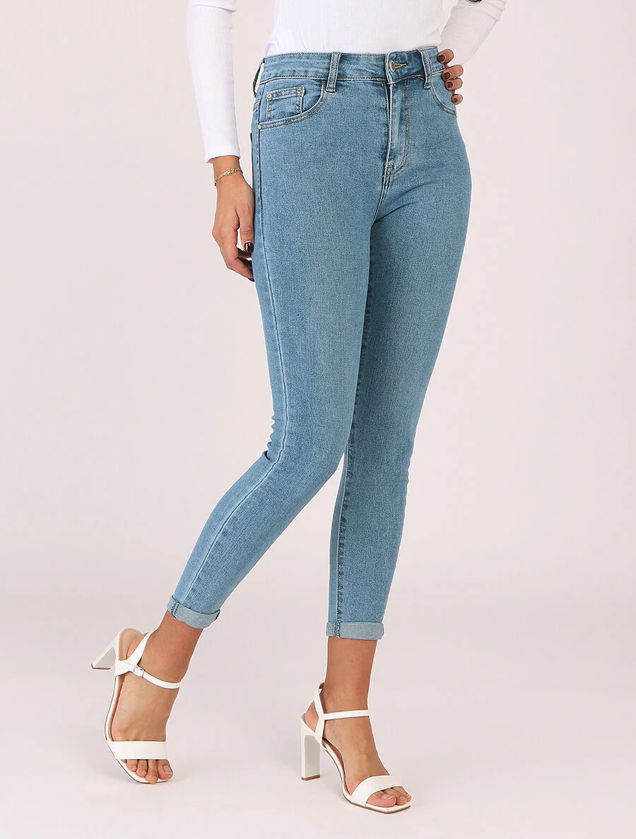 Jean skinny taille haute - Bleu clair - Image 4