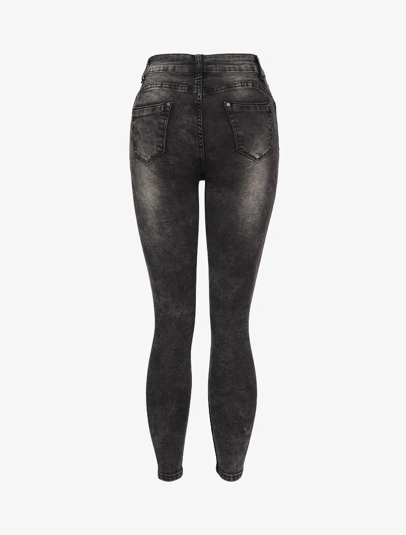 Jean skinny taille haute et délavé - Gris foncé - Image 2
