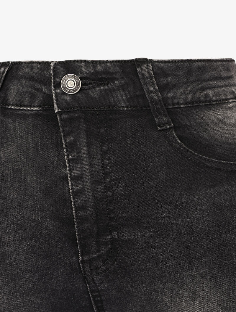 Jean skinny taille haute et délavé - Gris foncé - Image 3